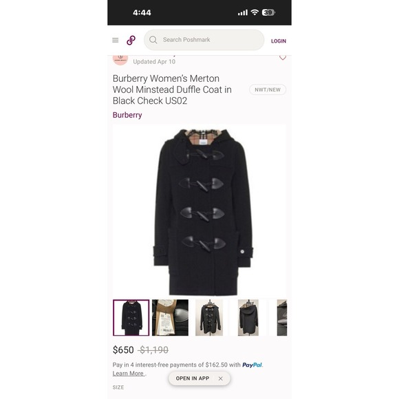 Burberry Brit Finsdale Wool Duffel Coat Leather Toggle Fasteners Size 8 - Picture 7 of 13